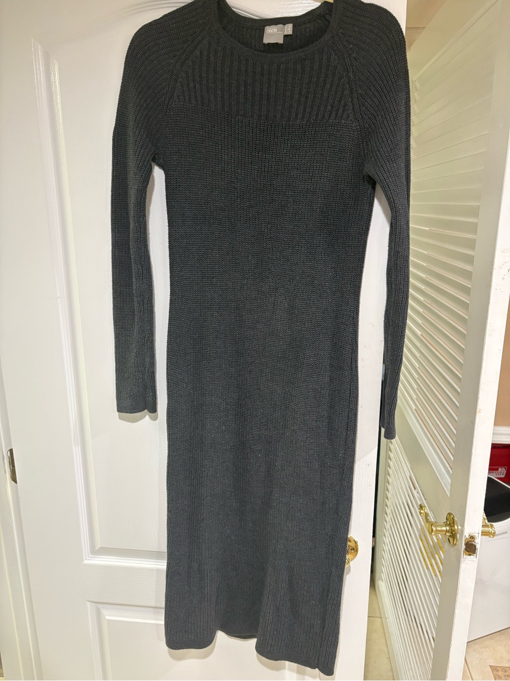 ASOS Charcoal Long Sleeve Ribbed Knit Dress